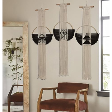 Flber Macrame Wall Hanging 3Pcs Macrame Wall Decor Macrame Wall Art Round Wall Art Handmade Boho Wal...