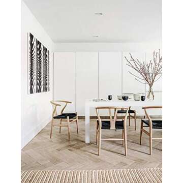 2xhome Natural Beige Wishbone Wood Armchair with Arms Open Y Back Open Mid Century Modern Contemporary Chair Dining Chairs Woven Black Seat Living Desk