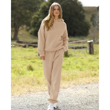 BTFBM Women 2 Piece Sweatsuits Long Sleeve Hooded Pullover Jogger Pants Fall Winter Casual Loose Lounge Sets Tracksuit(Solid Khaki, Medium)