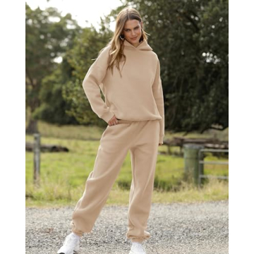 BTFBM Women 2 Piece Sweatsuits Long Sleeve Hooded Pullover Jogger Pants Fall Winter Casual Loose Lounge Sets Tracksuit(Solid Khaki, Medium)