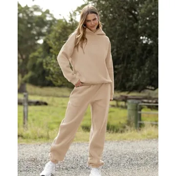 BTFBM Women 2 Piece Sweatsuits Long Sleeve Hooded Pullover Jogger Pants Fall Winter Casual Loose Lounge Sets Tracksuit(Solid Khaki, Medium)