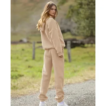 BTFBM Women 2 Piece Sweatsuits Long Sleeve Hooded Pullover Jogger Pants Fall Winter Casual Loose Lounge Sets Tracksuit(Solid Khaki, Medium)