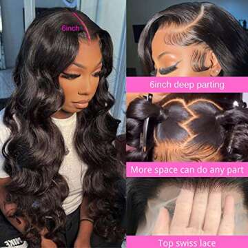 ABBETEY 13x6 Lace Front Wigs Human Hair 180 Density Body Wave HD Lace Frontal Wigs for Black Women G...
