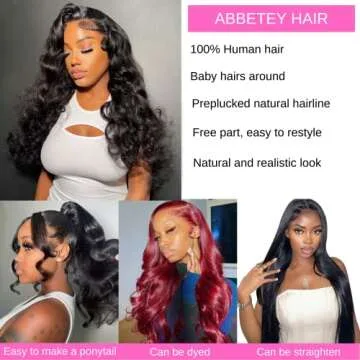 ABBETEY 13x6 Lace Front Wigs Human Hair 180 Density Body Wave HD Lace Frontal Wigs for Black Women Glueless Wigs Human Hair Pre Plucked with Baby Hair (24 Inch)