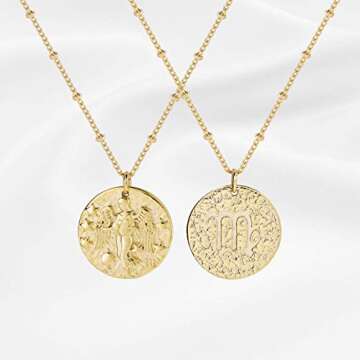 S.J JEWELRY 12 Constellations Zodiac Necklace Women's Simple Delicate 14K Gold Filled Coin Pendant Personalized Birthday Gifts Handmade Disc Chokers Necklace-NK-Virgo