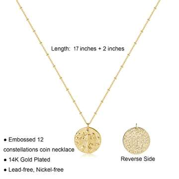 S.J JEWELRY 12 Constellations Zodiac Necklace Women's Simple Delicate 14K Gold Filled Coin Pendant Personalized Birthday Gifts Handmade Disc Chokers Necklace-NK-Virgo