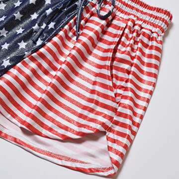 USA Flag Metallic Shorts for Women 4ht July Sparkly Pants Patriotic with Glasses