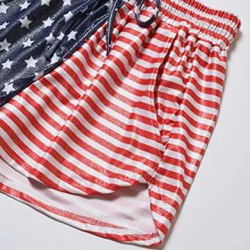 USA Flag Metallic Shorts for Women 4ht July Sparkly Pants Patriotic with Glasses