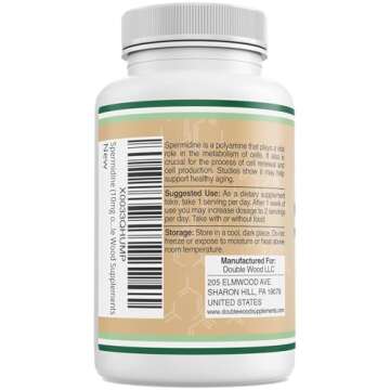 Spermidine Supplement (10mg of 99% Spermidine 3HCL - Third Party Tested) 120 Capsules - Over 100x More Potent Than Wheat Germ Extract for Cell Membrane, Telomere Health and Aging by Double Wood
