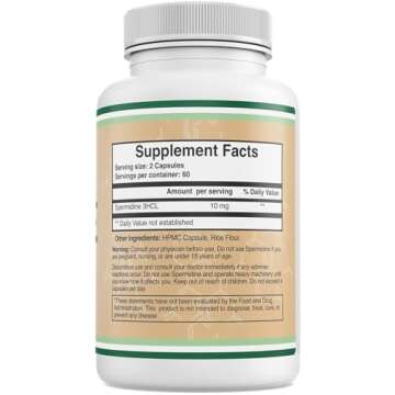 Spermidine Supplement (10mg of 99% Spermidine 3HCL - Third Party Tested) 120 Capsules - Over 100x More Potent Than Wheat Germ Extract for Cell Membrane, Telomere Health and Aging by Double Wood