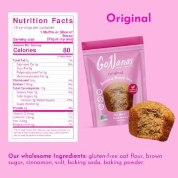 GoNanas Original Oat Flour Banana Bread Mix, Suitable for Plant Based Vegan Diets, Gluten Free Dairy...