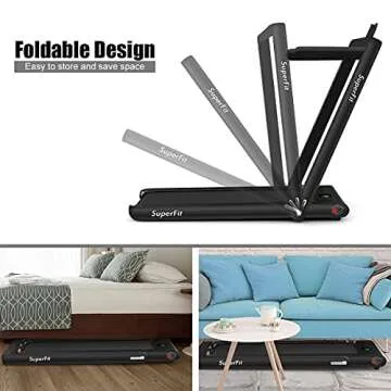 GYMAX Walking Pad, 2.25HP Foldable Treadmill with Smart App & Remote Control, Bluetooth LED Monitor, Small Spaces Compact Running Machine, Folding Portable Under Desk Treadmill for Home Office (Black)