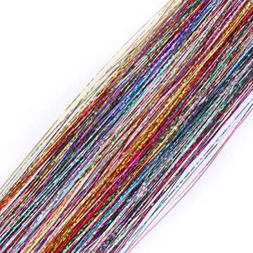 Hair Tinsel Kit with Tools 47 Inches 12 Colors 2600 Strands Fairy Hair Tinsel Sparkling Shiny Glitter Hair Extension Tinsel Kit for Women Girls