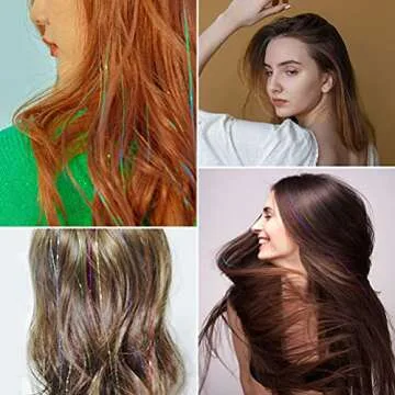 Hair Tinsel Kit with Tools 47 Inches 12 Colors 2600 Strands Fairy Hair Tinsel Sparkling Shiny Glitter Hair Extension Tinsel Kit for Women Girls