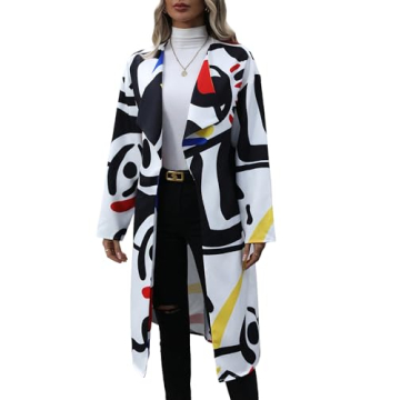 WDIRARA Women's Chic Abstract Print Long Sleeve Trench Coat - Stylish Outerwear