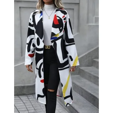 Precise Style with WDIRARA Women’s Abstract Print Trench Coat