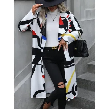 Precise Style with WDIRARA Women’s Abstract Print Trench Coat