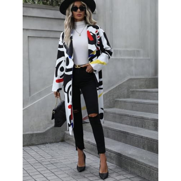 Precise Style with WDIRARA Women’s Abstract Print Trench Coat