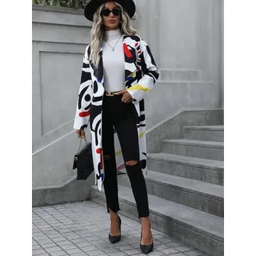 Precise Style with WDIRARA Women’s Abstract Print Trench Coat