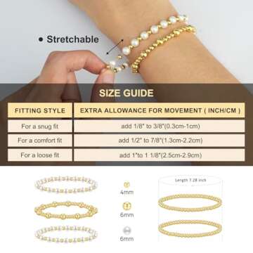 jollone Gold Bracelets for Women Gold Bracelet Stack Pearl Bracelet Beaded Bracelets for Women 14K Gold Plated Stretch Bead Ball Bracelet Sets Jewelry for Christmas Birthday Gifts