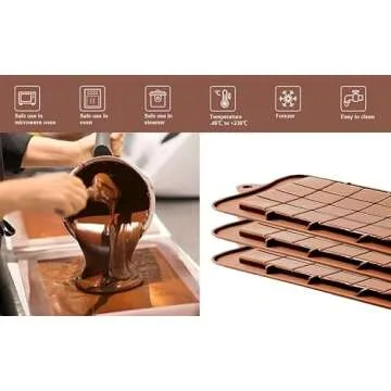 Silicone Break-Apart Chocolate, Food Grade Non-Stick Protein and Energy Bar Mold (Chocolate Bar Mold Set of 4)