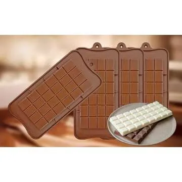 Silicone Break-Apart Chocolate, Food Grade Non-Stick Protein and Energy Bar Mold (Chocolate Bar Mold Set of 4)
