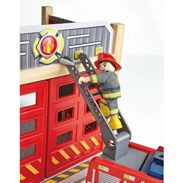 Hape Fire Truck Playset | Wooden Engine with Action Figures