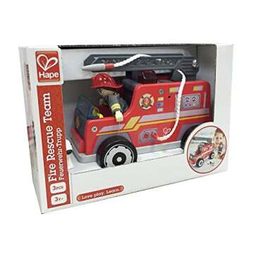 Hape Fire Truck Playset | Wooden Engine with Action Figures