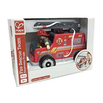 Hape Fire Truck Playset | Wooden Engine with Action Figures