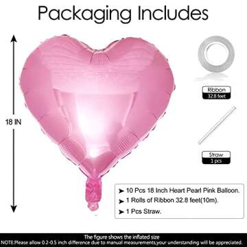 10Pcs Pearl Pink Foil Heart Shaped Balloons 18 Inch Heart Mylar Balloons For Baby Shower Wedding Val...