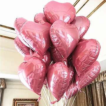 10Pcs Pearl Pink Foil Heart Shaped Balloons 18 Inch Heart Mylar Balloons For Baby Shower Wedding Valentine Decorations Love Balloons Party Decorations