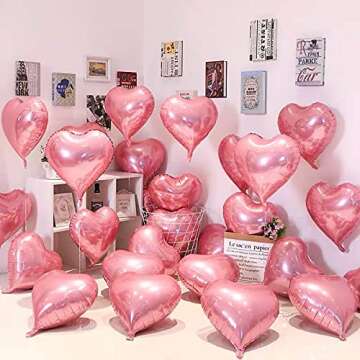 10Pcs Pearl Pink Foil Heart Shaped Balloons 18 Inch Heart Mylar Balloons For Baby Shower Wedding Valentine Decorations Love Balloons Party Decorations