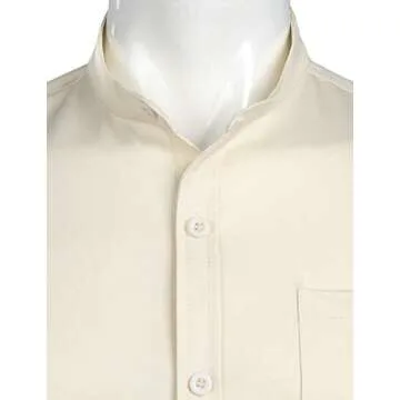 ZEROYAA Men's Banded Collar Slim Fit Dress Shirt