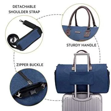 Convertible Garment Bag with Toiletry Bag, Modoker Carry on Garment Duffel Bag for Men Women - 2 in 1 Hanging Suitcase Suit Travel Bags, Blue