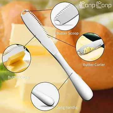 CONPCONP Butter Spreader, Stainless Steel Butter Spreader, 3 in 1 Kitchen Knife Gadgets Curler Slicer Spreader with Serrated Edge for Cutting and Spreading Butter Cheese Jam