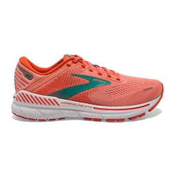 Brooks Women's Adrenaline GTS 22 Supportive Running Shoe - Coral/Latigo Bay/White - 7 Medium