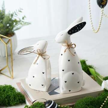 Valery Madelyn Easter Bunny Decorations for Home, 2Pcs Ceramic White Rabbit Statue Figurine Spring Decor, Easter Gift Tabletop for Indoor Outdoor Garden Lawn Yard Decor Table Centerpieces
