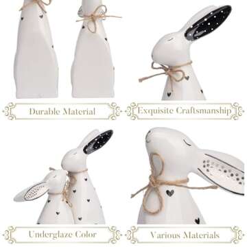Valery Madelyn Easter Bunny Decorations for Home, 2Pcs Ceramic White Rabbit Statue Figurine Spring Decor, Easter Gift Tabletop for Indoor Outdoor Garden Lawn Yard Decor Table Centerpieces