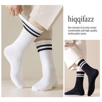 hiqqifazz women's men's selected Athletic round neck socks cotton stripe socks 5/10 pairs