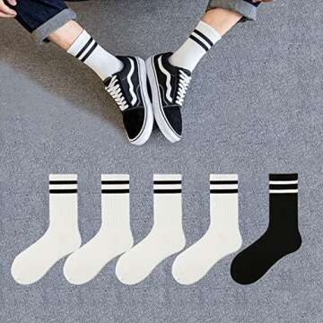 hiqqifazz women's men's selected Athletic round neck socks cotton stripe socks 5/10 pairs