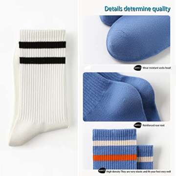 hiqqifazz women's men's selected Athletic round neck socks cotton stripe socks 5/10 pairs