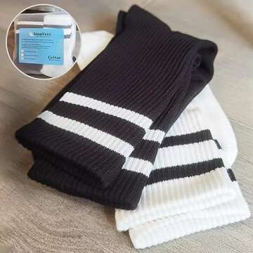 hiqqifazz women's men's selected Athletic round neck socks cotton stripe socks 5/10 pairs