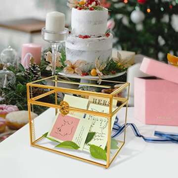YIMORENCE V Gold Glass Card Holder - Rectangle Shape Wedding Envelope Box with Slot and Foot, Perfect for Reception and Party Centerpiece