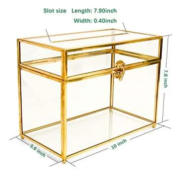 YIMORENCE V Gold Glass Card Holder - Rectangle Shape Wedding Envelope Box with Slot and Foot, Perfect for Reception and Party Centerpiece