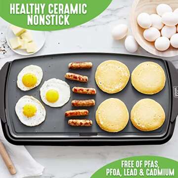 GreenLife 20” Extra Large Electric Griddle, Non-Toxic PFAS & PFOA-Free Ceramic Nonstick, Temperatu...
