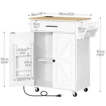 HOOBRO Kitchen Island with Power and Storage Solutions