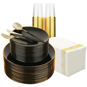 Elegant Brittany 350pcs Black Gold Dinnerware Set for All Events