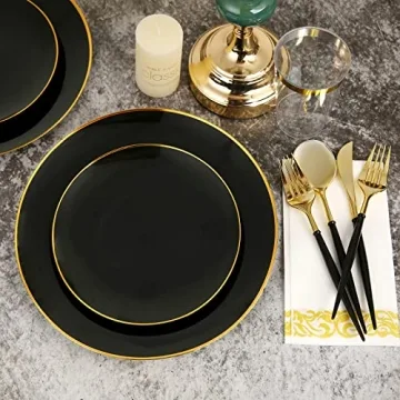 Elegant Brittany 350pcs Black Gold Dinnerware Set for All Events