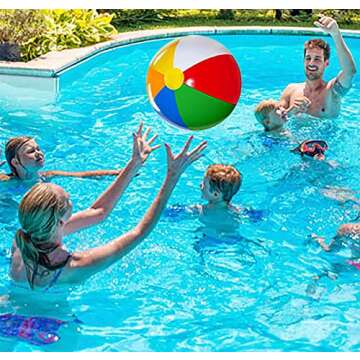 4E's Novelty Summer Pool Party Favors Set (12 of Each) Mini Beach Balls 12'' & Kids Sunglasses UV Protection - Beach Pool Birthday Party Supplies Bulk Toys for Kids Boys & Girls, Outdoor Water Fun