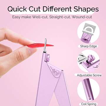 Melodysusie Acrylic Nail Clippers 4 in 1 Set, Adjustable Stainless Steel Nail Clippers for Acrylic Nails Tips, Professional Cuticle Nipper Cutter Cuticle Pusher Remover, Pink